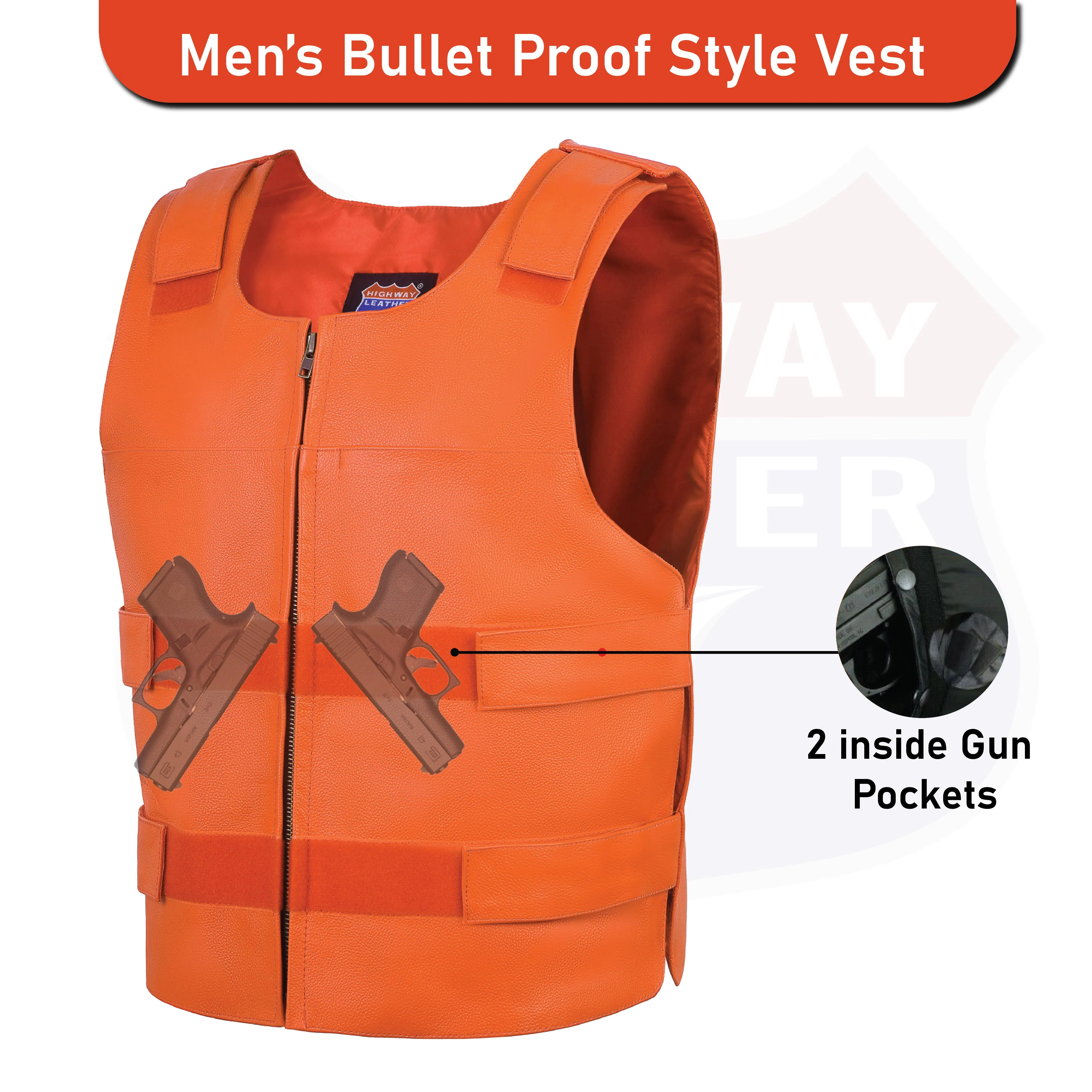 11643 Orange bullet proof leather vest - Men