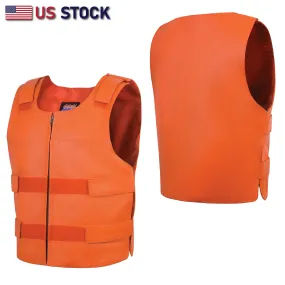 11643 Orange bullet proof leather vest - Men