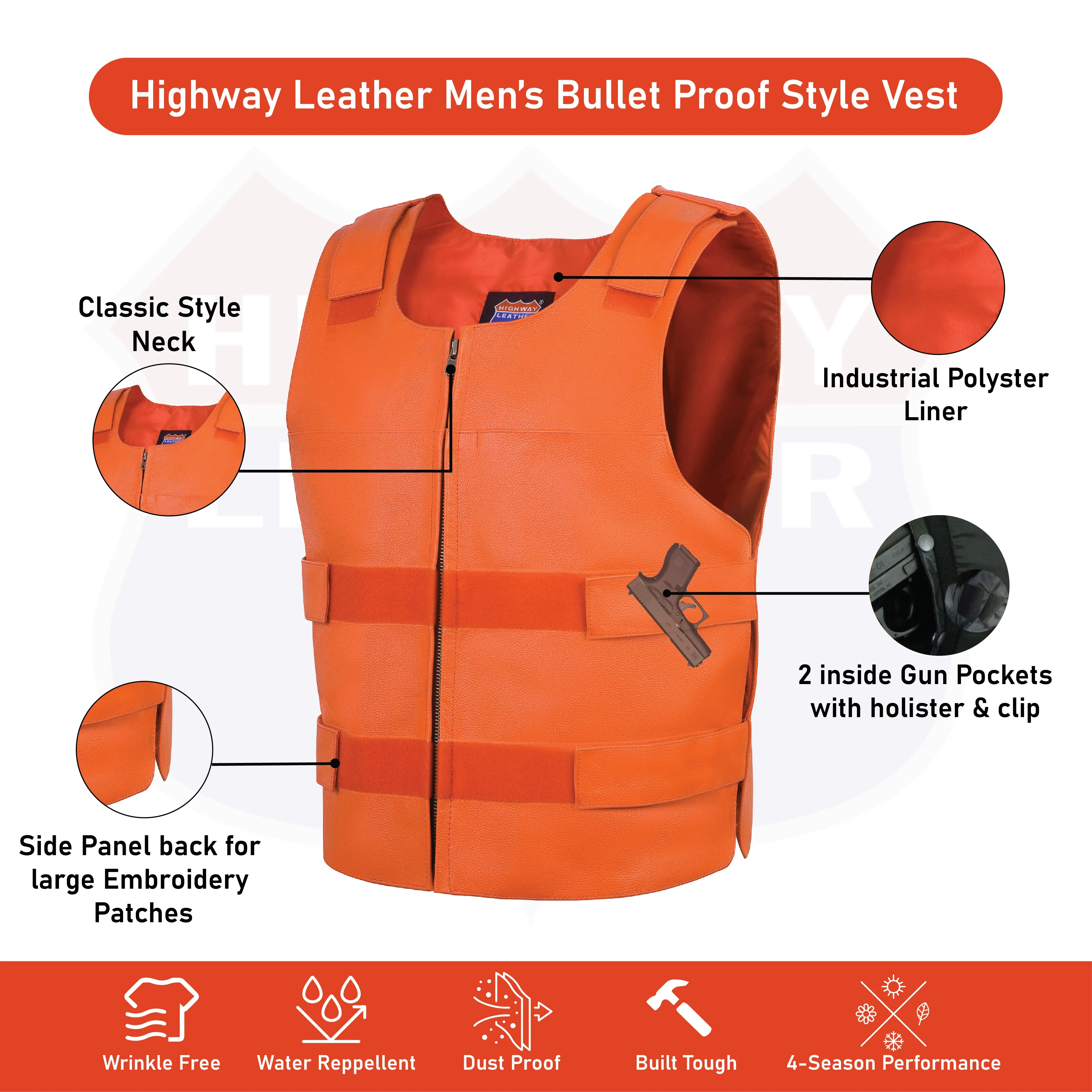 11643 Orange bullet proof leather vest - Men