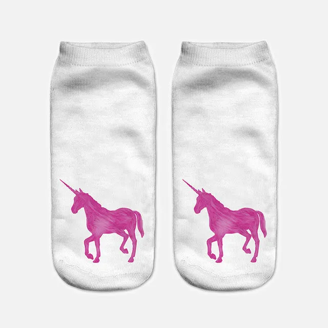 2017 Harajuku 3D Print Unicorn Socks Women Kawaii Ankle Licorne Chaussette Femme Calcetines Mujer Cute Emoji Art Socks D072