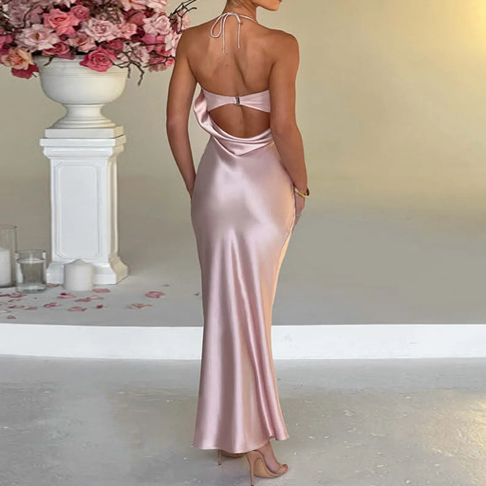 2024 New  Women's Clothing Fashion Halter Sexy Backless Slim Fit Sheath Evening Dress Dress Women