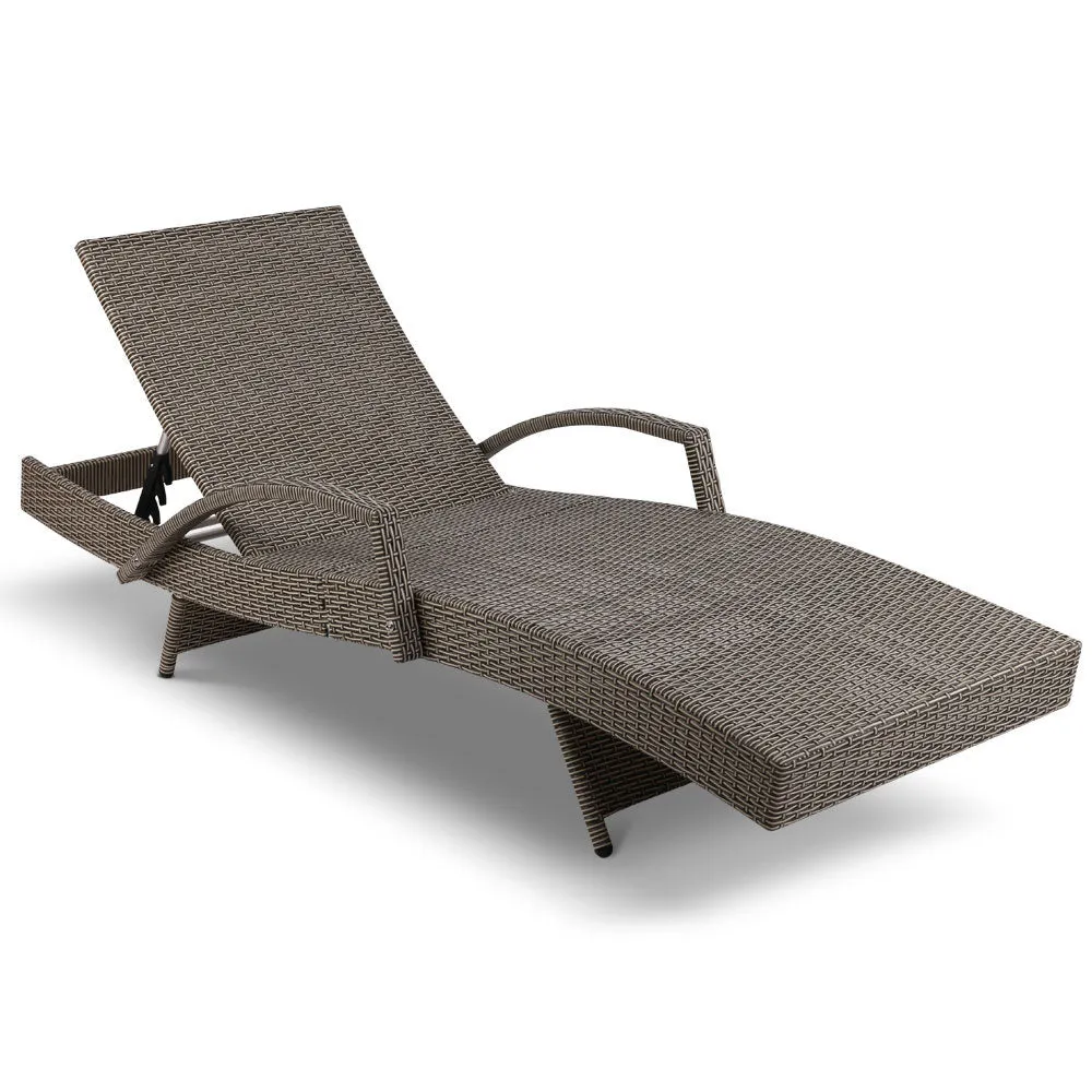 2x Sun Lounge Setting Chair Grey Wicker Day Bed Outdoor Garden Patio Sunbed