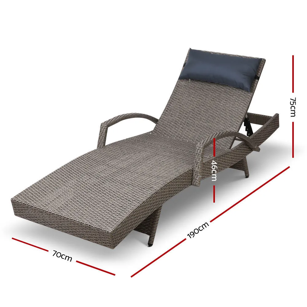 2x Sun Lounge Setting Chair Grey Wicker Day Bed Outdoor Garden Patio Sunbed