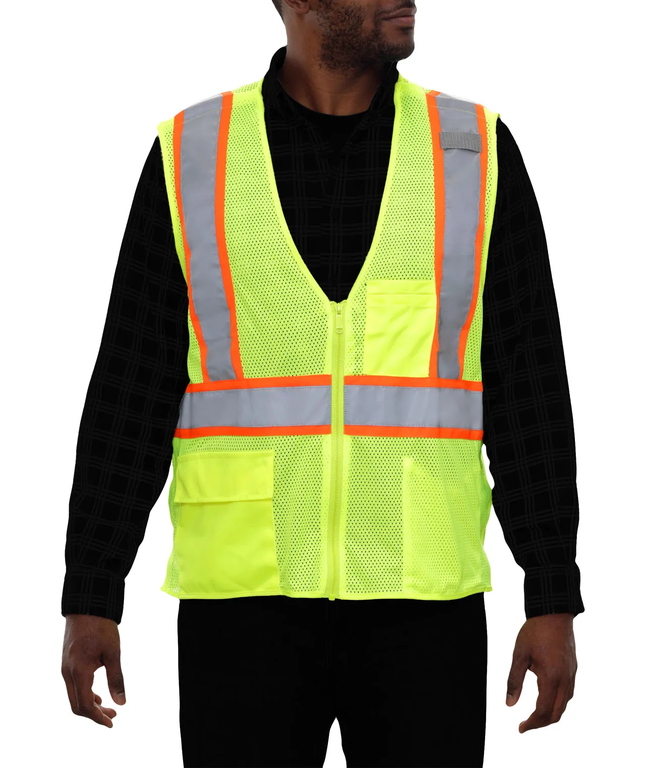 505STLM Safety Vest: Hi-Vis Vest: 5pt Breakaway: Zip Lime Mesh: Contrasting DOT