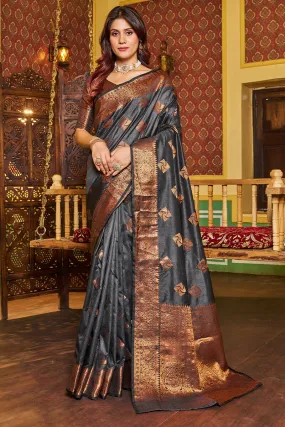 Admirable Grey Soft Banarasi Silk Saree With Beauteous Blouse Piece