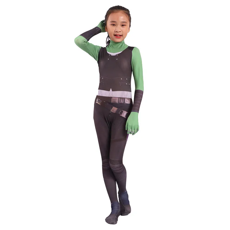 Adult Kids Gamora Jumpsuit Guardians Of The Galaxy Hero Halloween Cosplay Costume Bodysuit