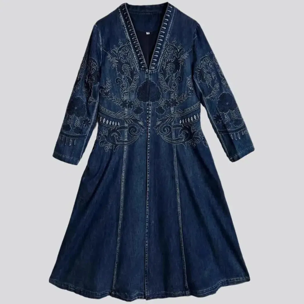 Aged boho v-neck denim dress