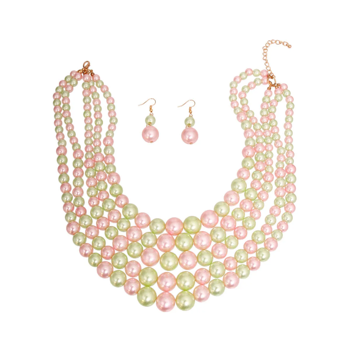 AKA Inspired Pink and Green Pearl 5 Strand Set