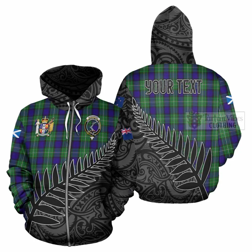 Alexander Crest Tartan Hoodie with New Zealand Silver Fern Half Style