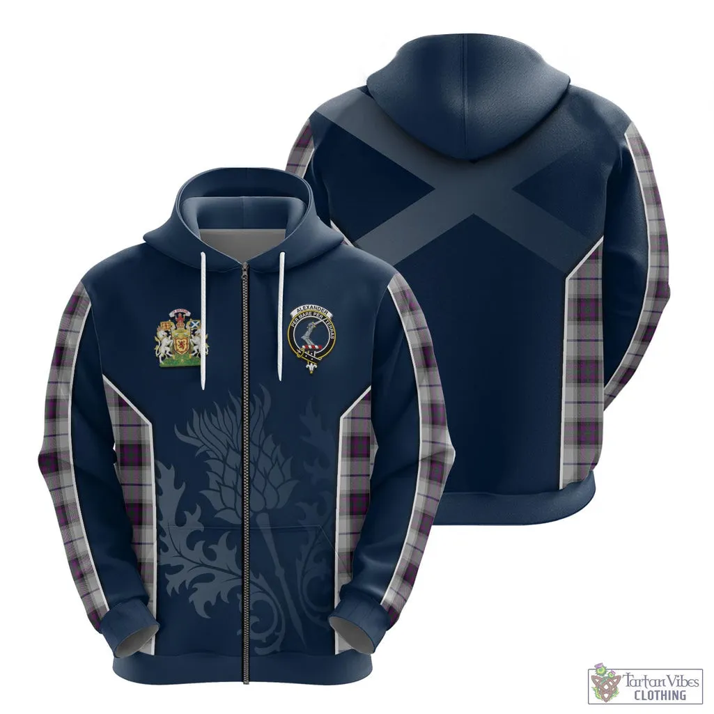 Alexander of Menstry Dress Tartan Hoodie with Family Crest and Scottish Thistle Vibes Sport Style