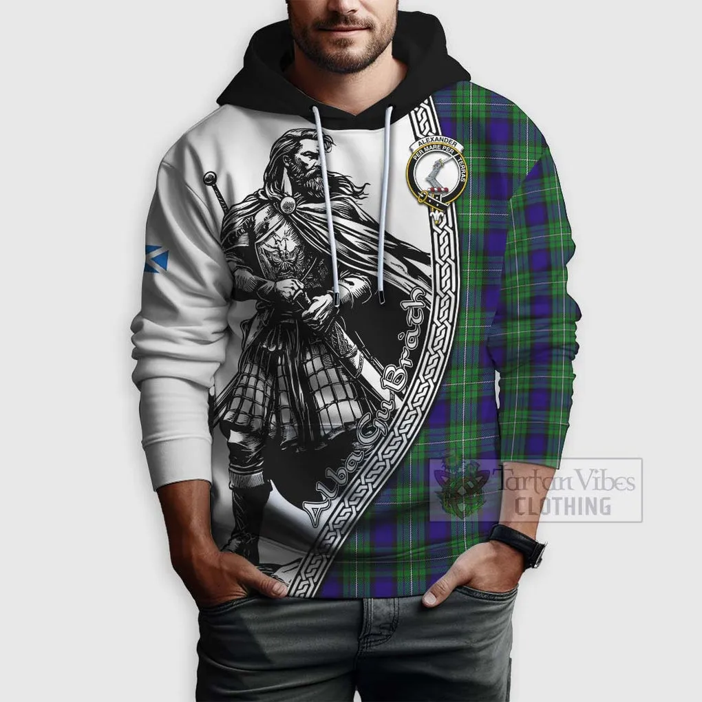 Alexander Tartan Clan Crest Hoodie with Highlander Warrior Celtic Style