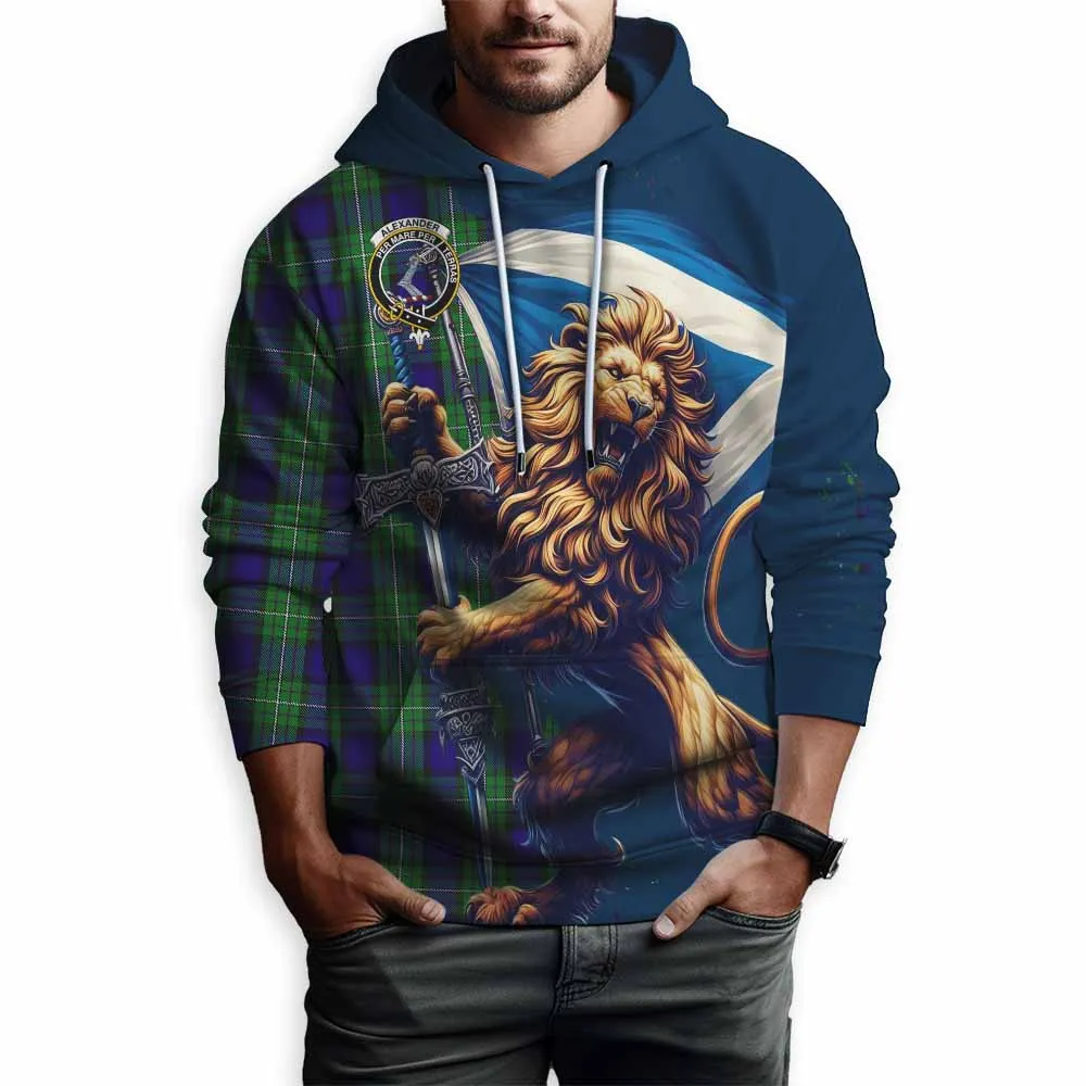 Alexander Tartan Family Crest Hoodie with Scottish Majestic Lion