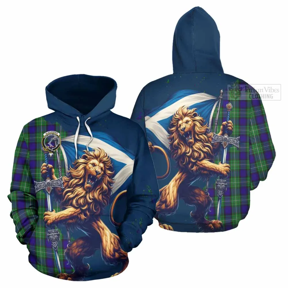 Alexander Tartan Family Crest Hoodie with Scottish Majestic Lion