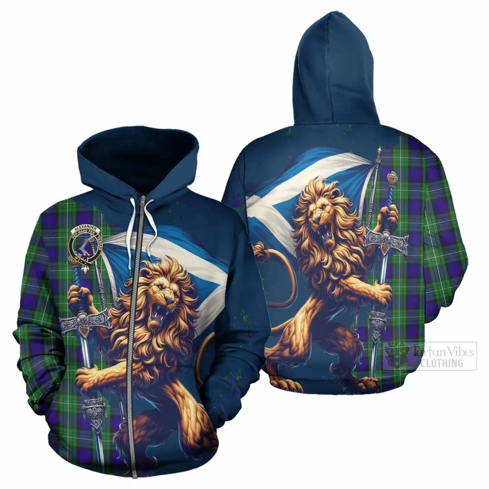 Alexander Tartan Family Crest Hoodie with Scottish Majestic Lion