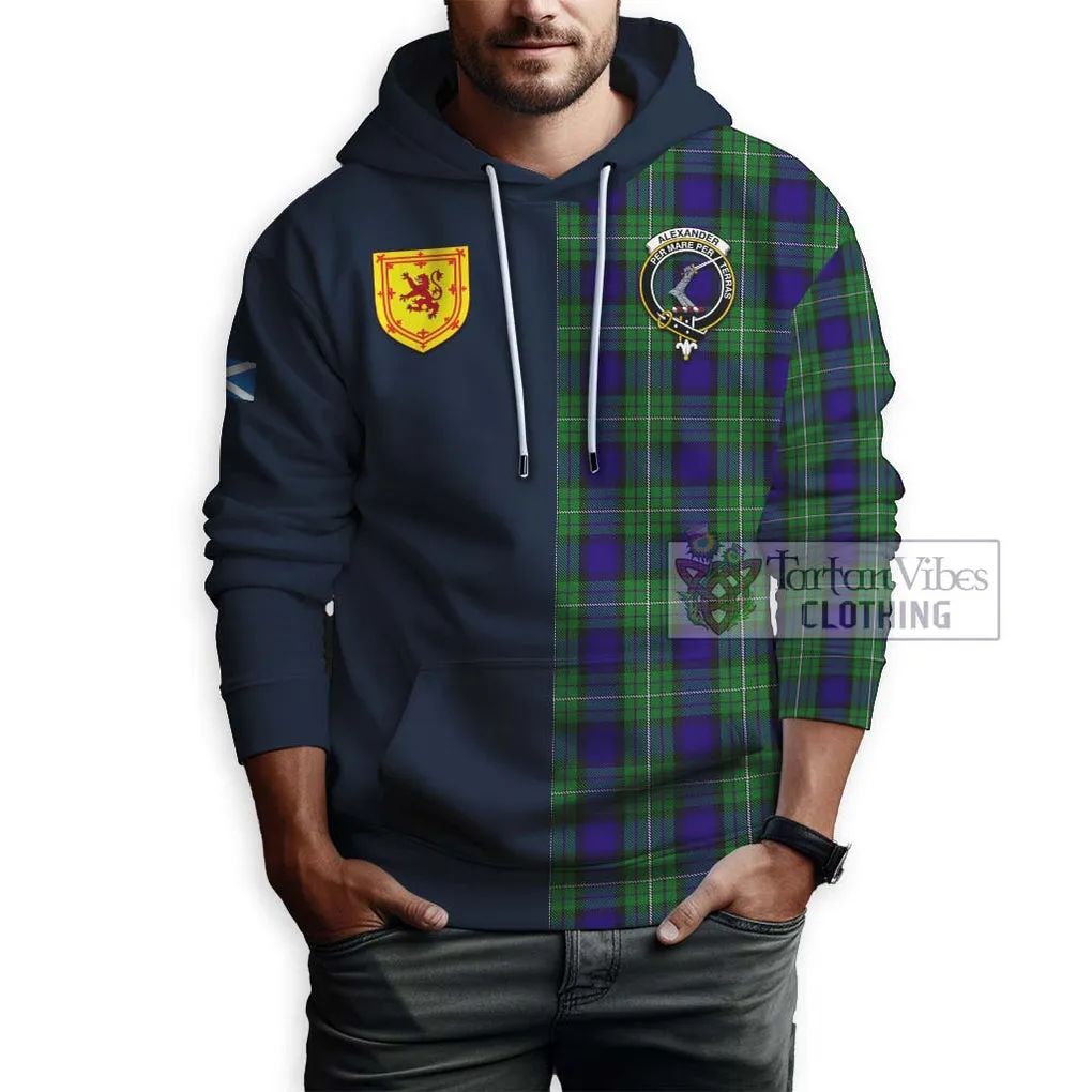 Alexander Tartan Hoodie Alba with Scottish Lion Royal Arm Half Style