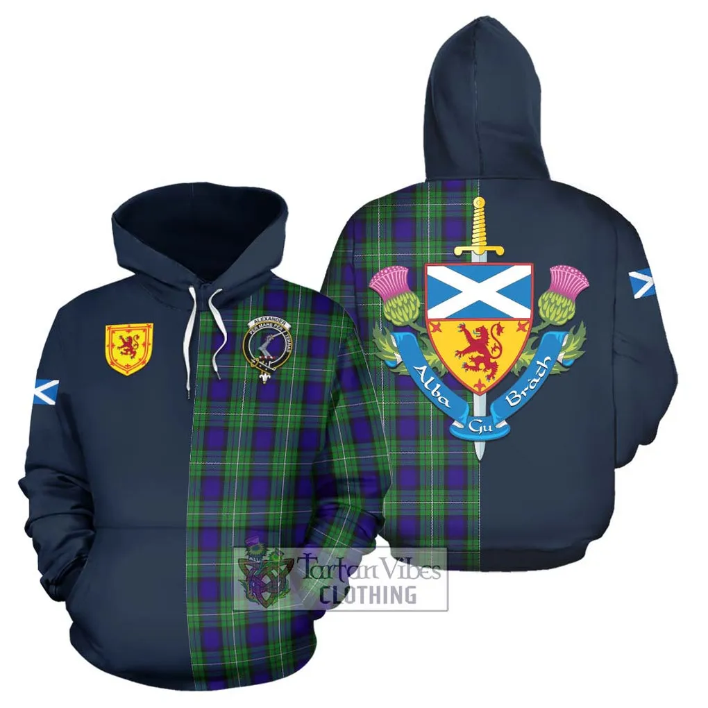 Alexander Tartan Hoodie Alba with Scottish Lion Royal Arm Half Style