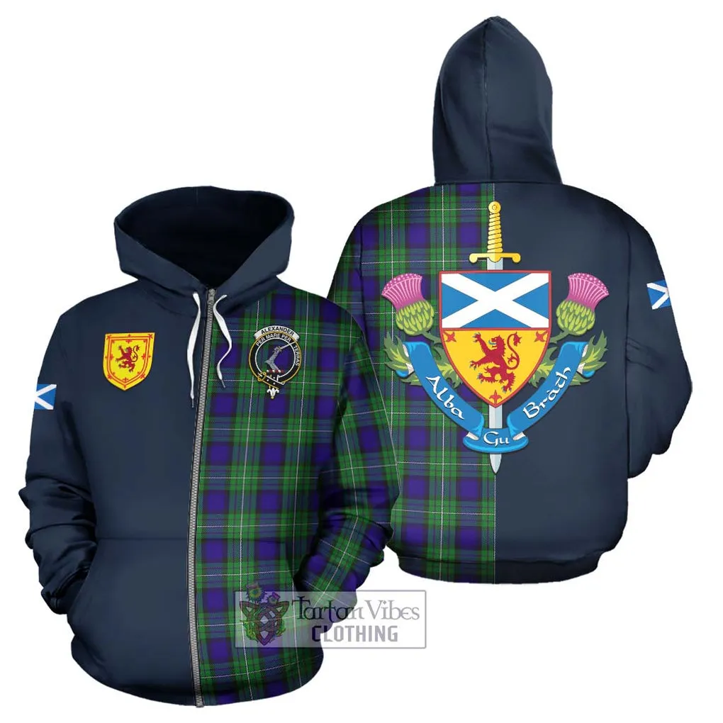 Alexander Tartan Hoodie Alba with Scottish Lion Royal Arm Half Style