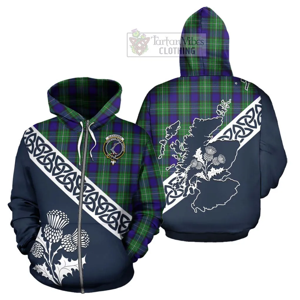 Alexander Tartan Hoodie Featuring Thistle and Scotland Map