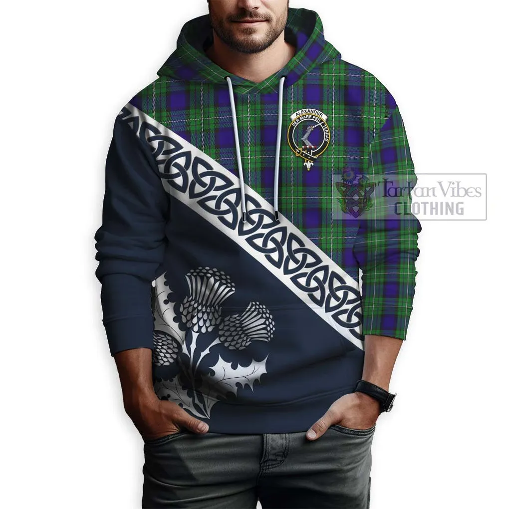 Alexander Tartan Hoodie Featuring Thistle and Scotland Map