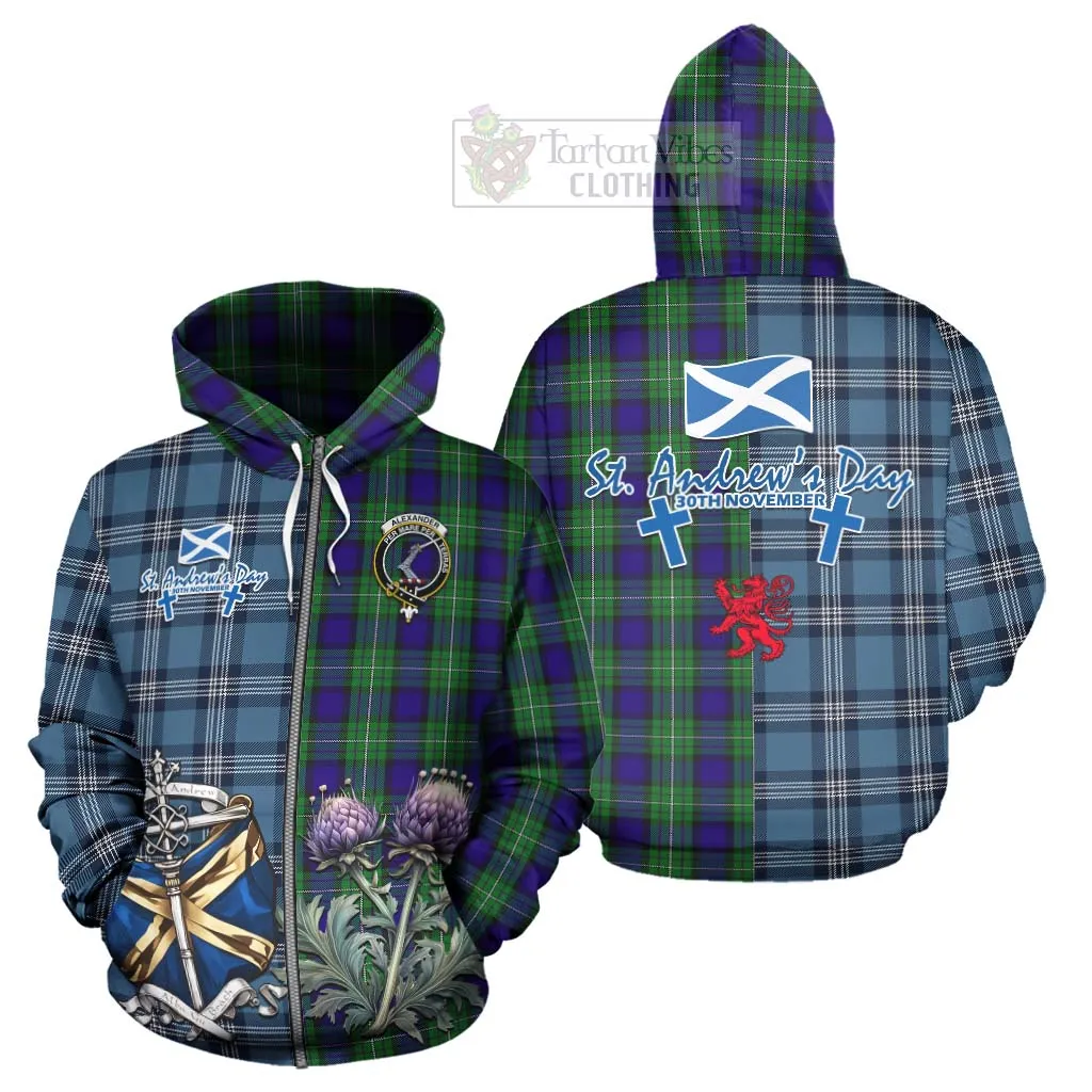 Alexander Tartan Hoodie Happy St. Andrew's Day Half Tartan Style