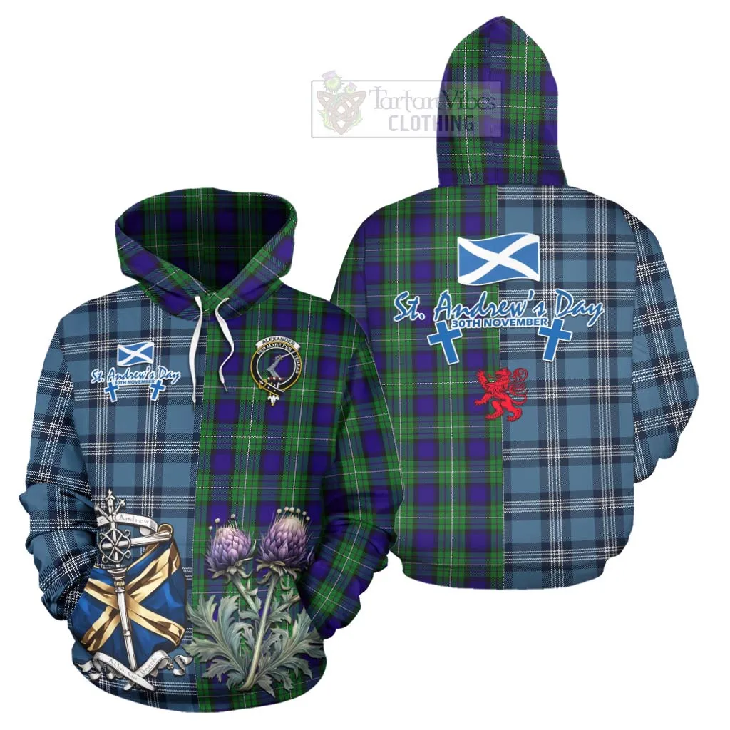 Alexander Tartan Hoodie Happy St. Andrew's Day Half Tartan Style