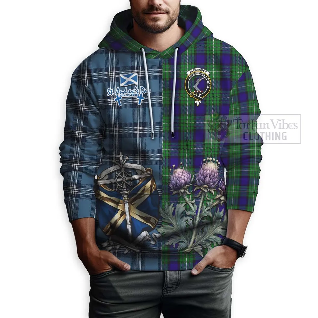 Alexander Tartan Hoodie Happy St. Andrew's Day Half Tartan Style