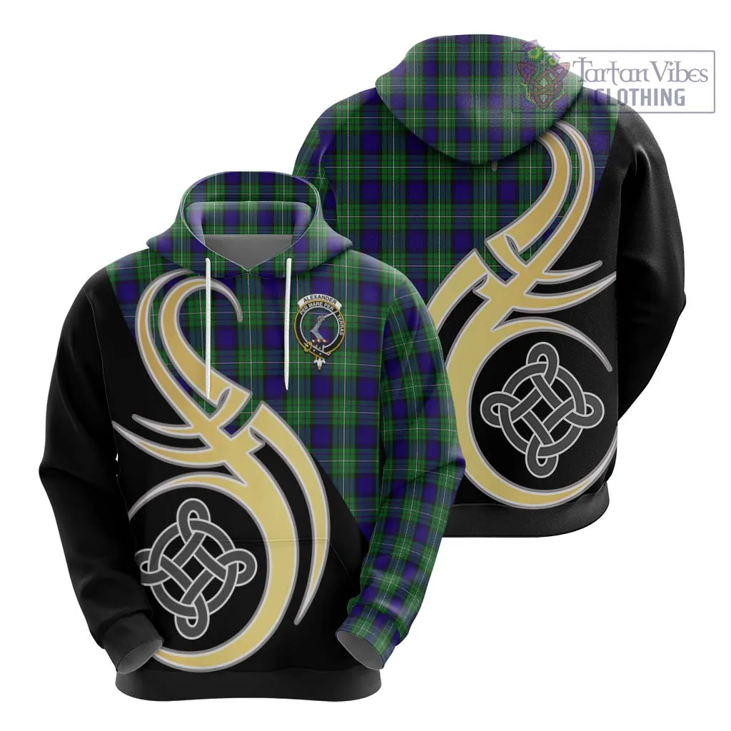 Alexander Tartan Hoodie with Family Crest and Celtic Symbol Style