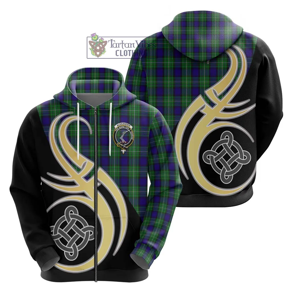 Alexander Tartan Hoodie with Family Crest and Celtic Symbol Style