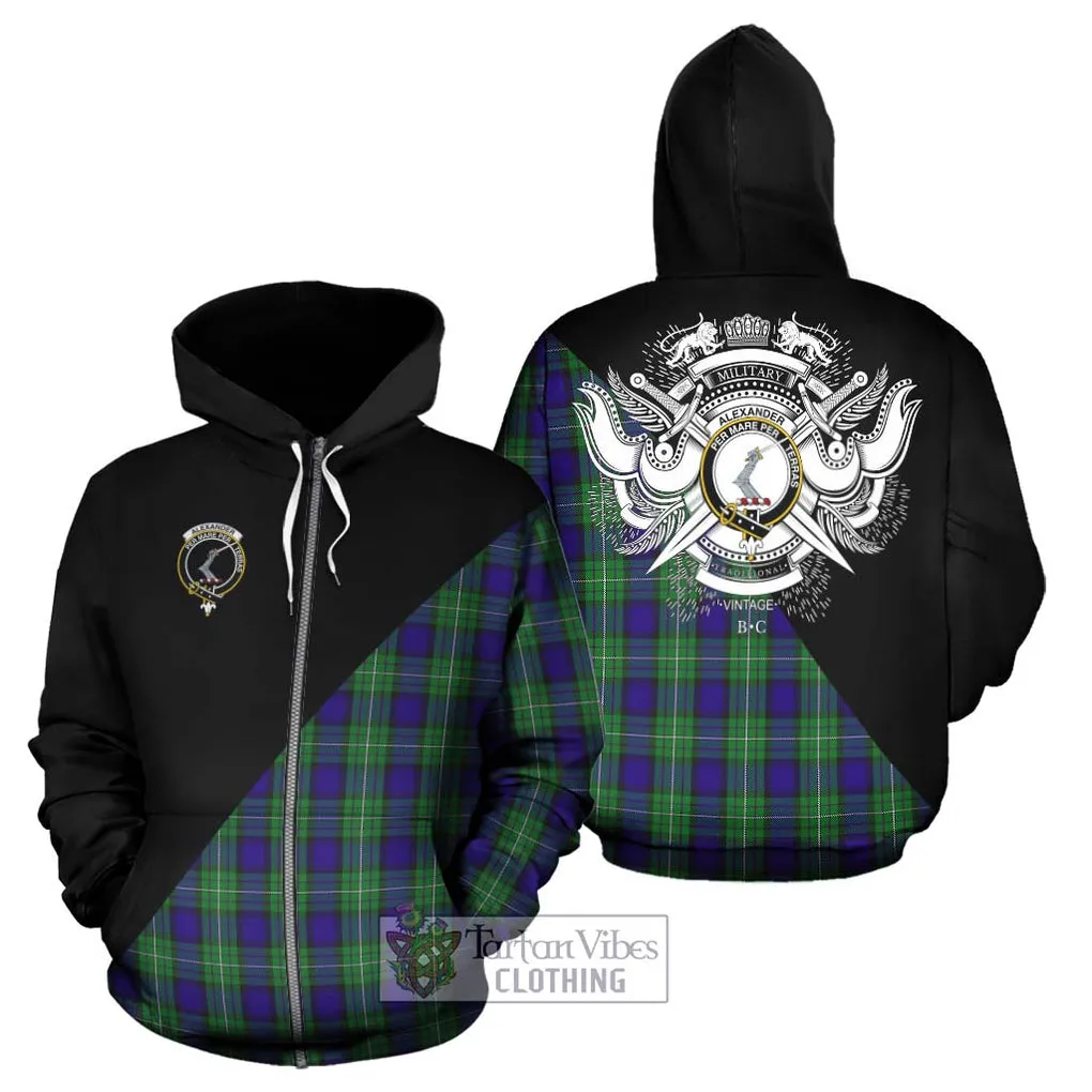 Alexander Tartan Hoodie with Family Crest and Military Logo Style