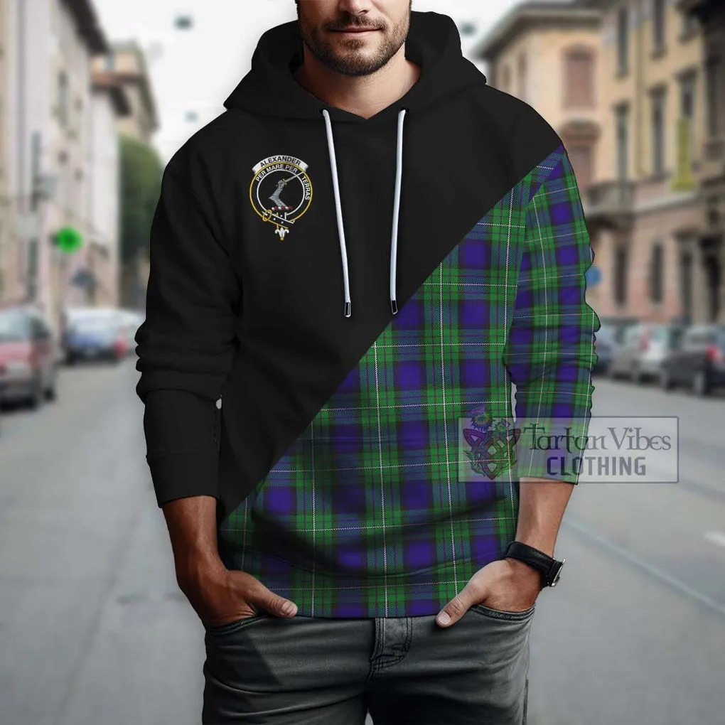 Alexander Tartan Hoodie with Family Crest and Military Logo Style