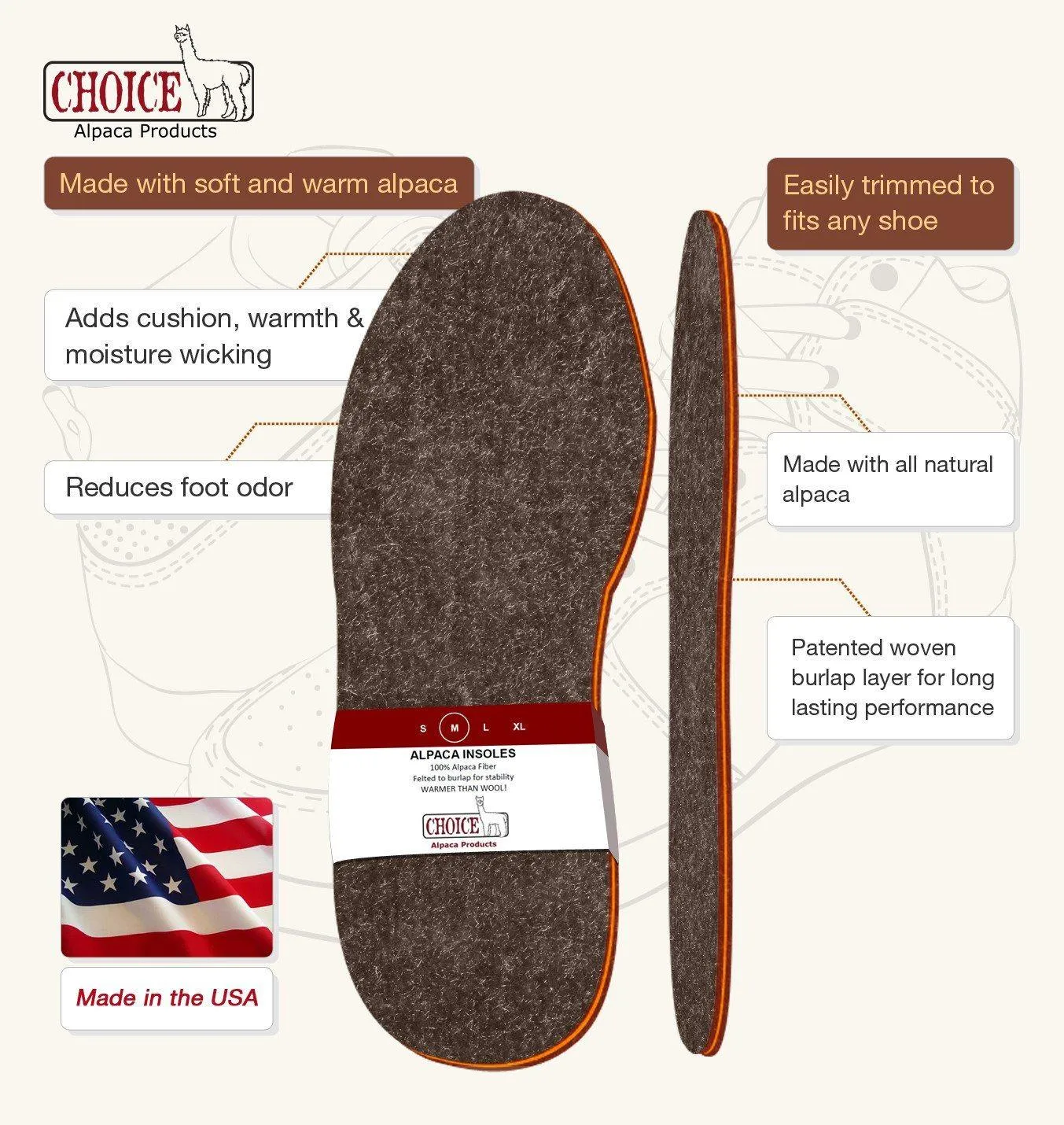 American Choice Alpaca Foot Warmers Inserts and Insoles Of Shoes For Men