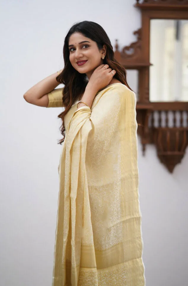 Amiable Beige Soft Silk Saree With Imaginative Blouse Piece