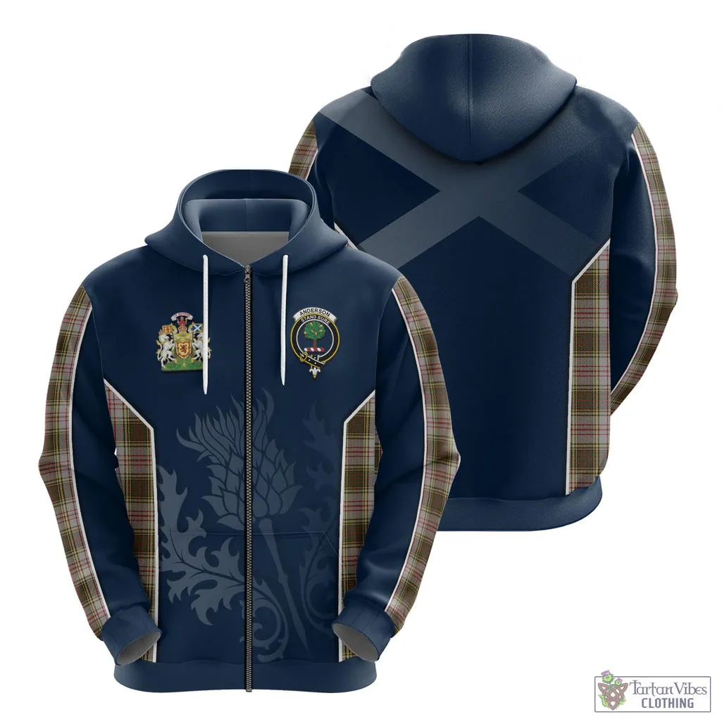 Anderson Dress Tartan Hoodie with Family Crest and Scottish Thistle Vibes Sport Style