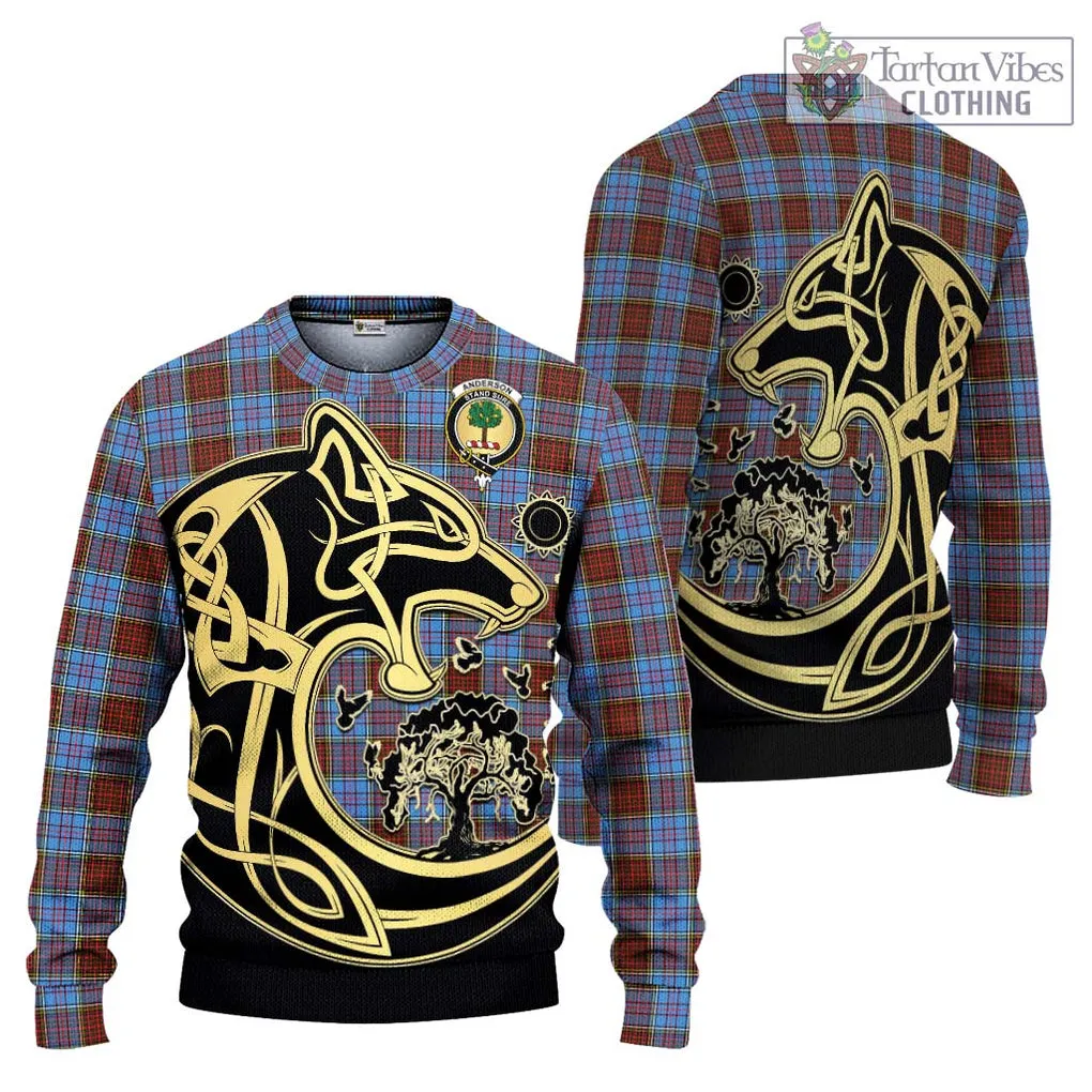 Anderson Modern Tartan Ugly Sweater with Family Crest Celtic Wolf Style