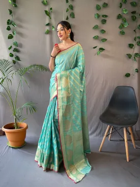 Aqua Blue Saree in Cotton Leheriya