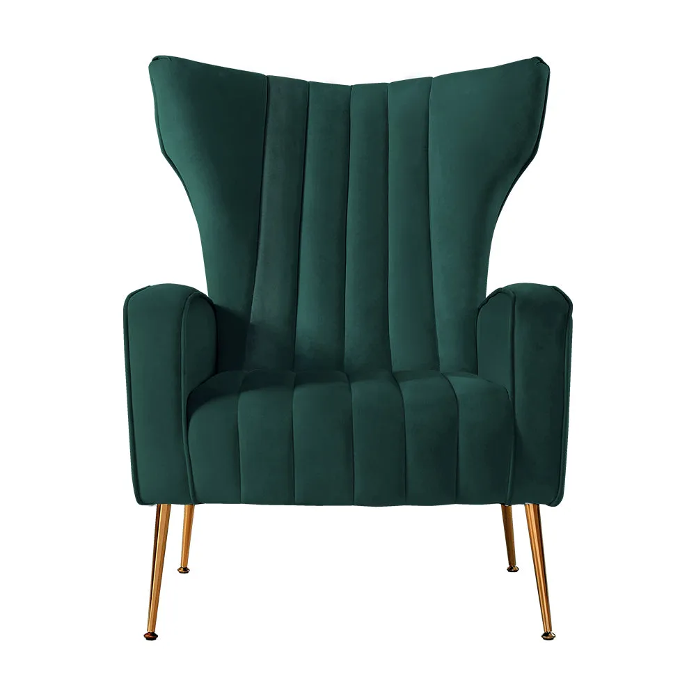 Armchair High Back Lounge Accent Chairs Velvet Seat - Green