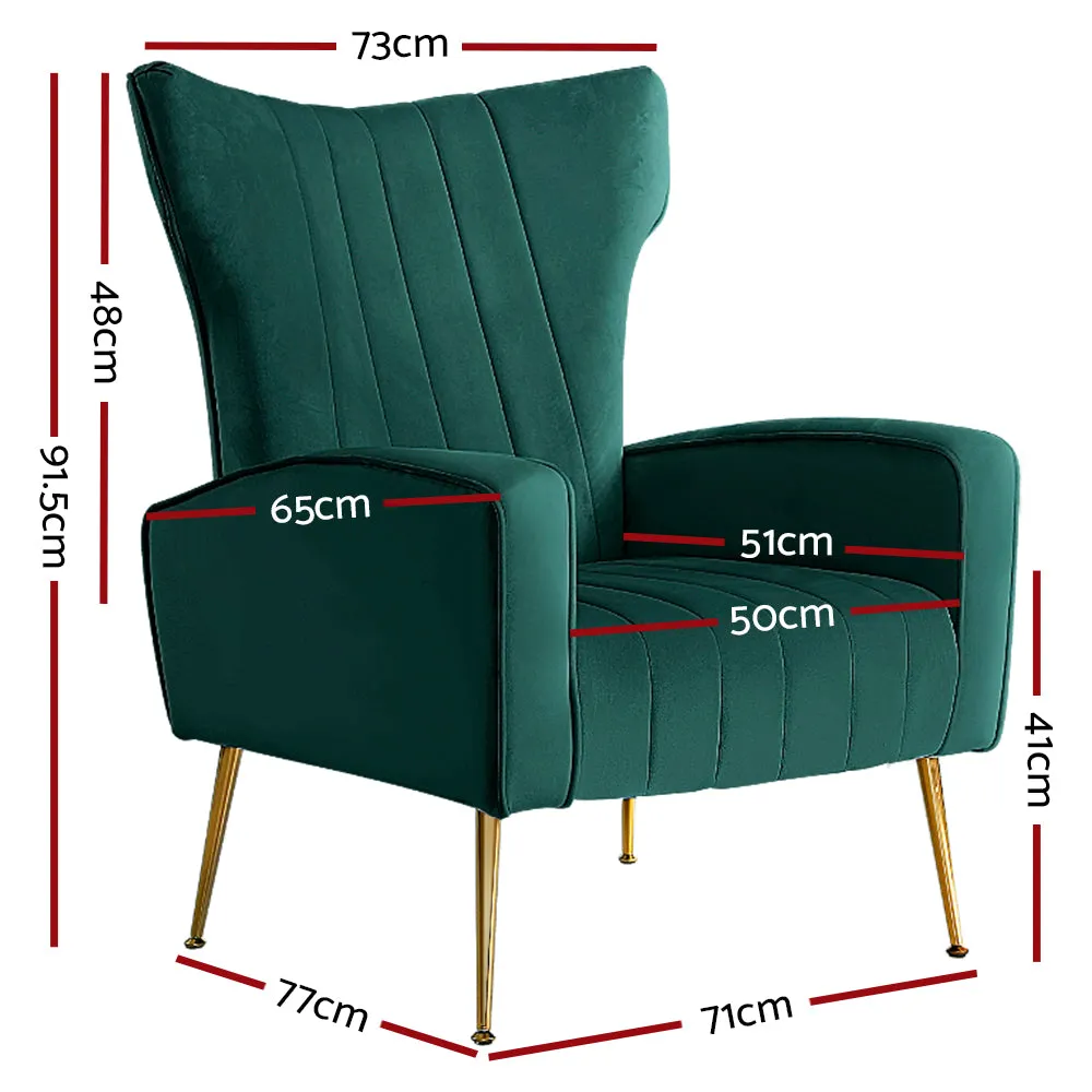 Armchair High Back Lounge Accent Chairs Velvet Seat - Green