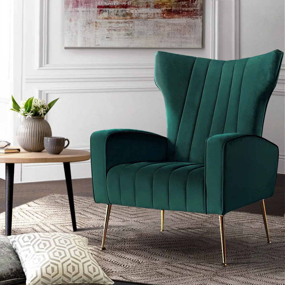 Armchair High Back Lounge Accent Chairs Velvet Seat - Green