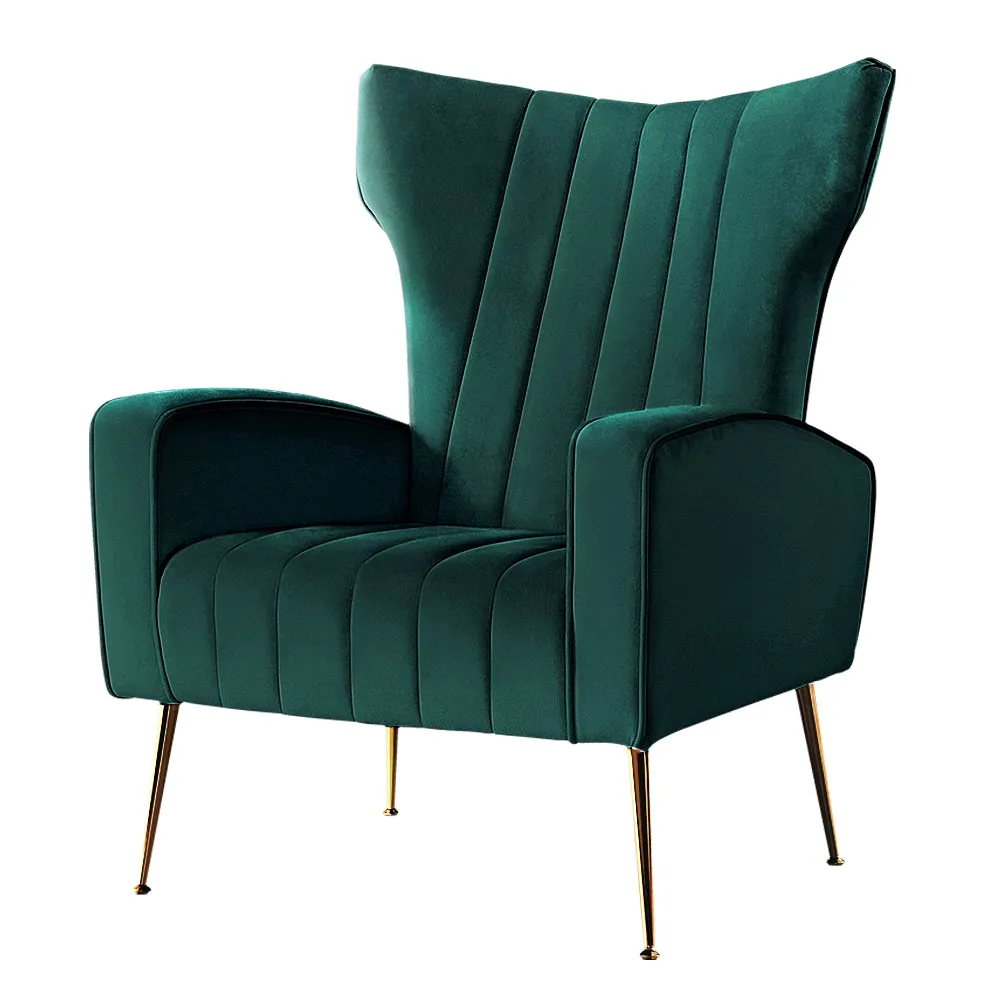 Armchair High Back Lounge Accent Chairs Velvet Seat - Green