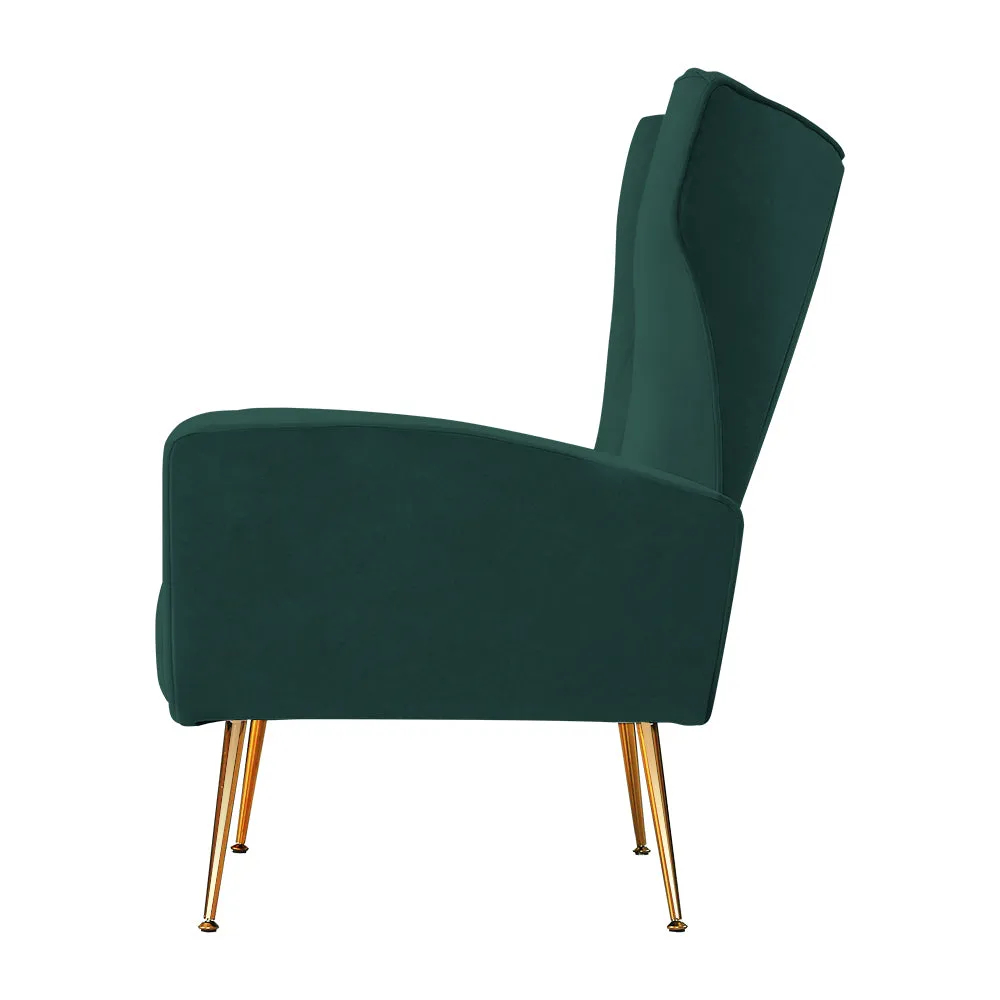 Armchair High Back Lounge Accent Chairs Velvet Seat - Green