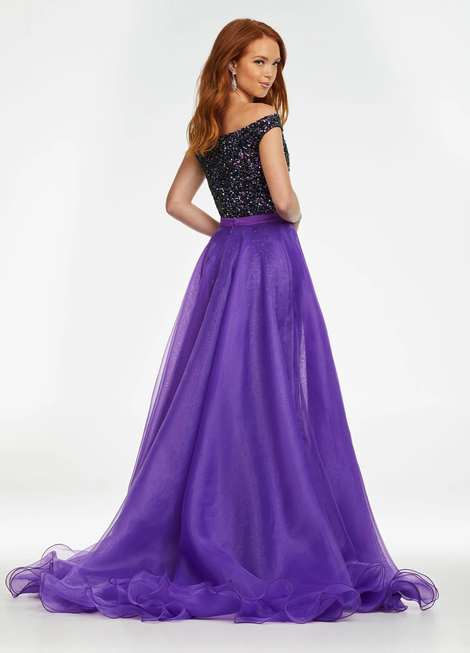 Ashley Lauren 1740 Size 2, 6, 14 Purple Long Organza Overskirt Wire Hem Pageant Prom Layers