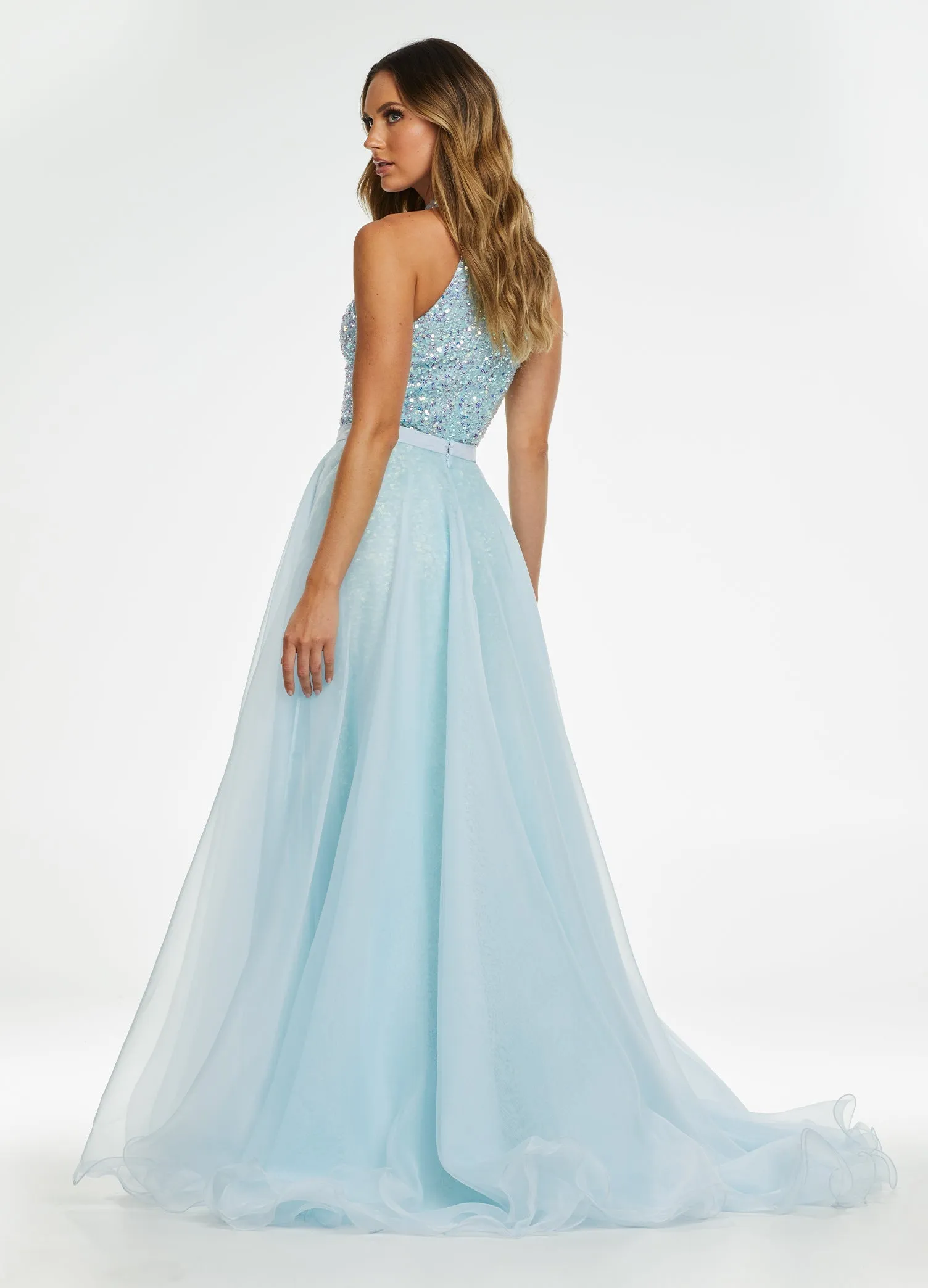 Ashley Lauren 1740 Size 2,6,12 Periwinkle Long Organza Pageant Overskirt Wire Hem Layered Train Detachable