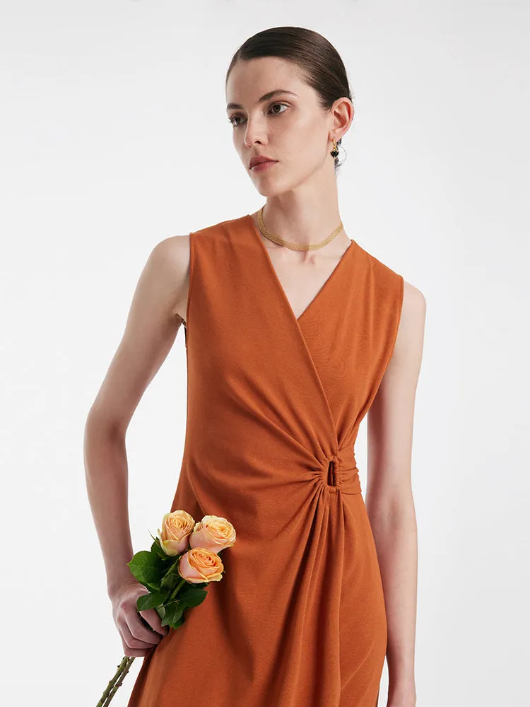 Asymmetrical Ruched Gathered Waist Vest Dress