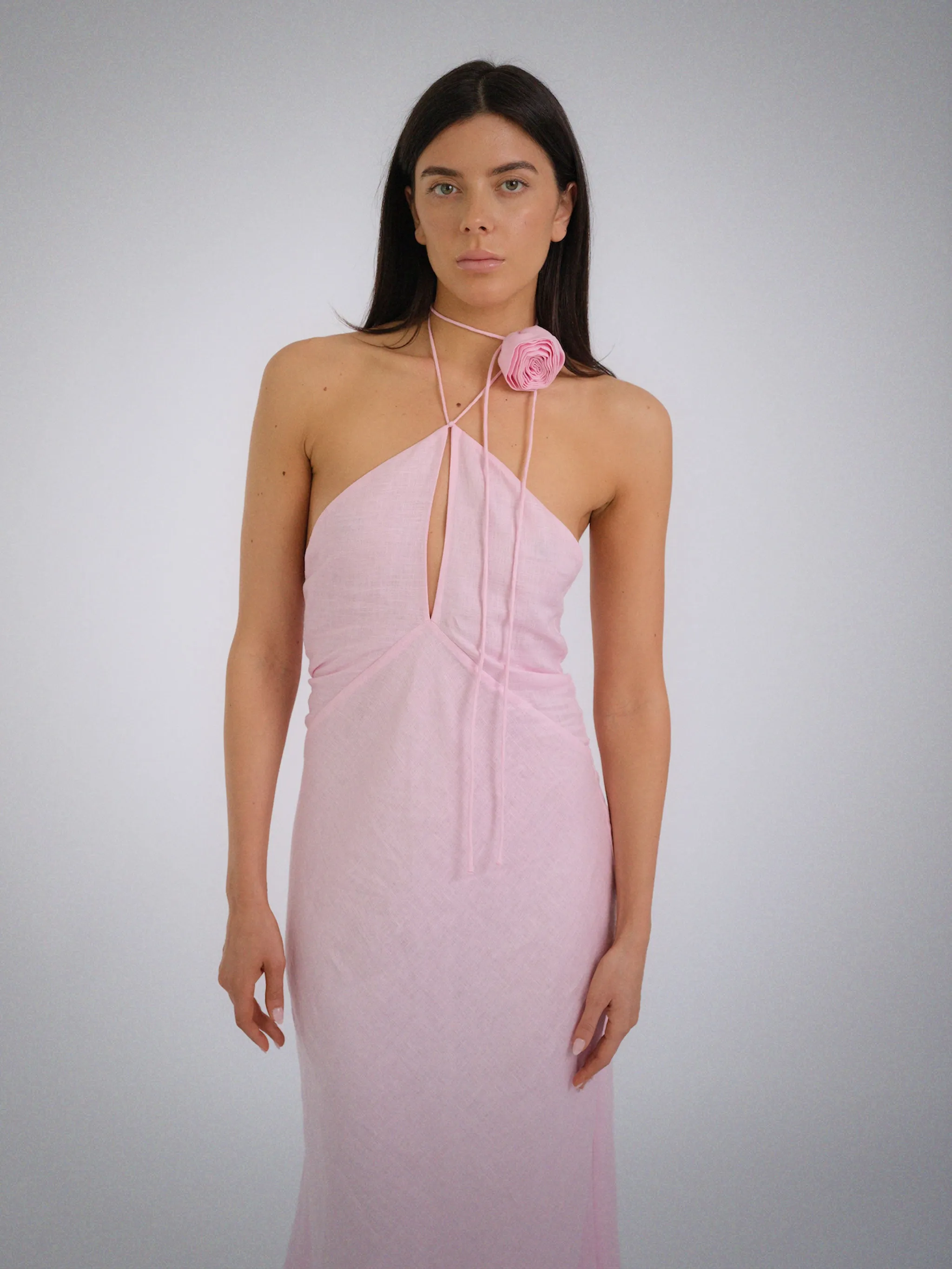 Athena Linen Maxi Dress Pink