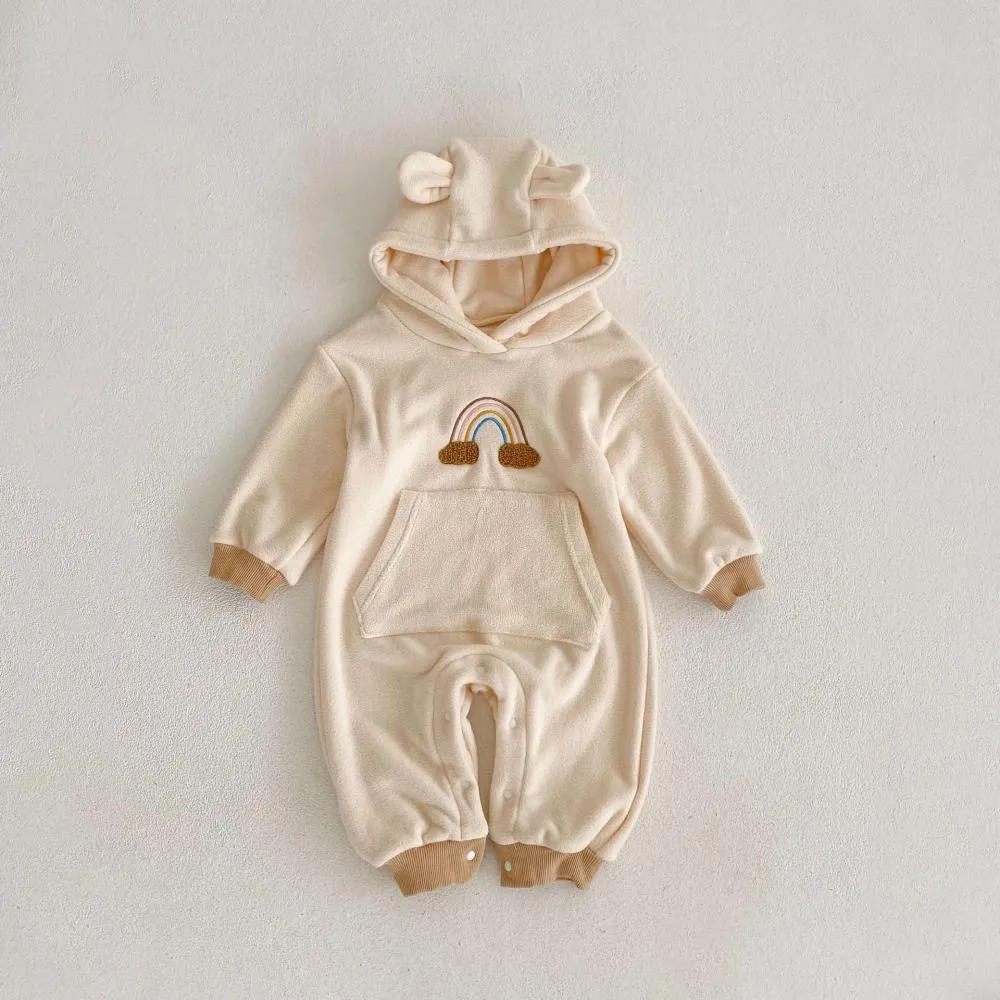 Autumn and Winter Baby Rainbow Embroidered Plush Long-sleeved Romper Wholesale Baby Clothes