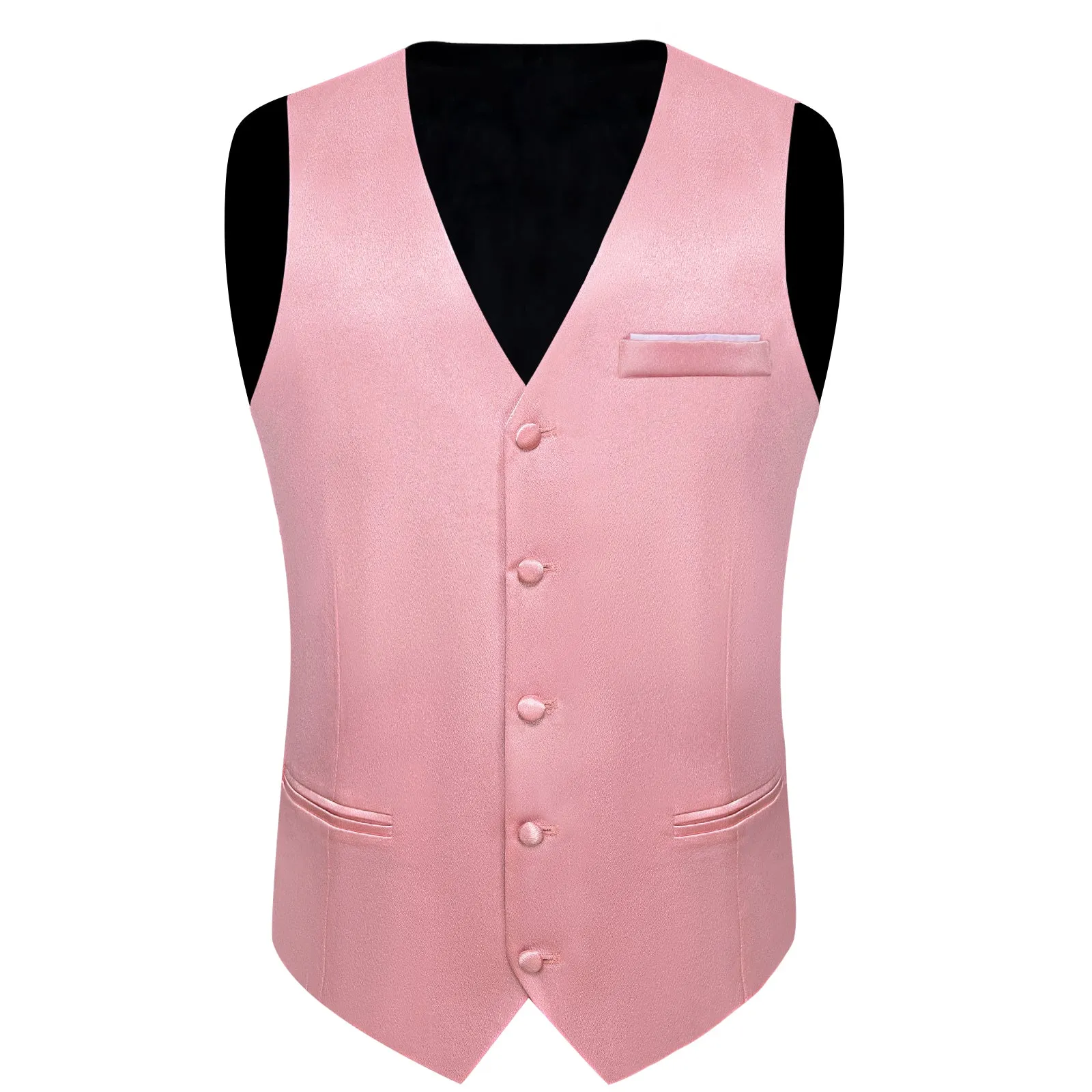 Baby Pink Solid Shining Silk Men Vest Necktie Bow Tie Handkerchief Cufflinks Set