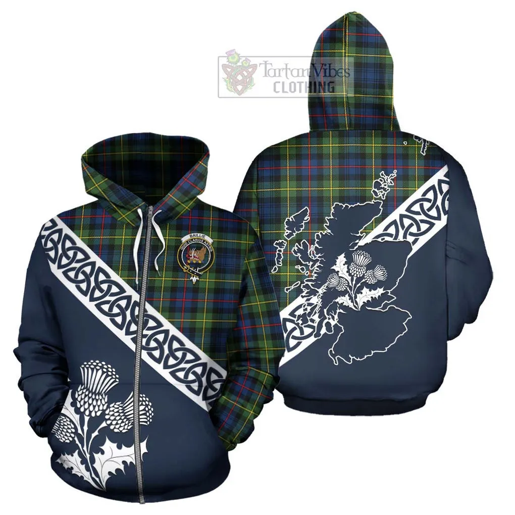 Baillie (Bailey) Tartan Hoodie Featuring Thistle and Scotland Map