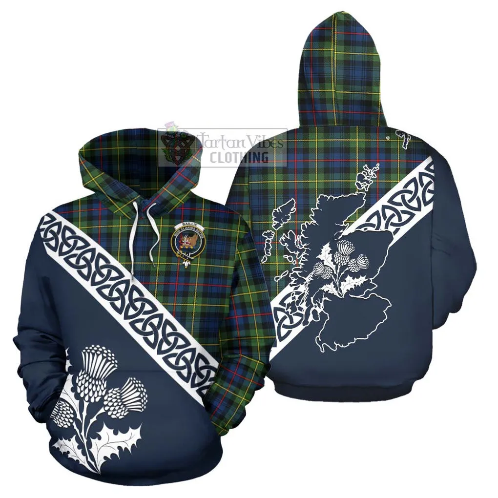 Baillie (Bailey) Tartan Hoodie Featuring Thistle and Scotland Map