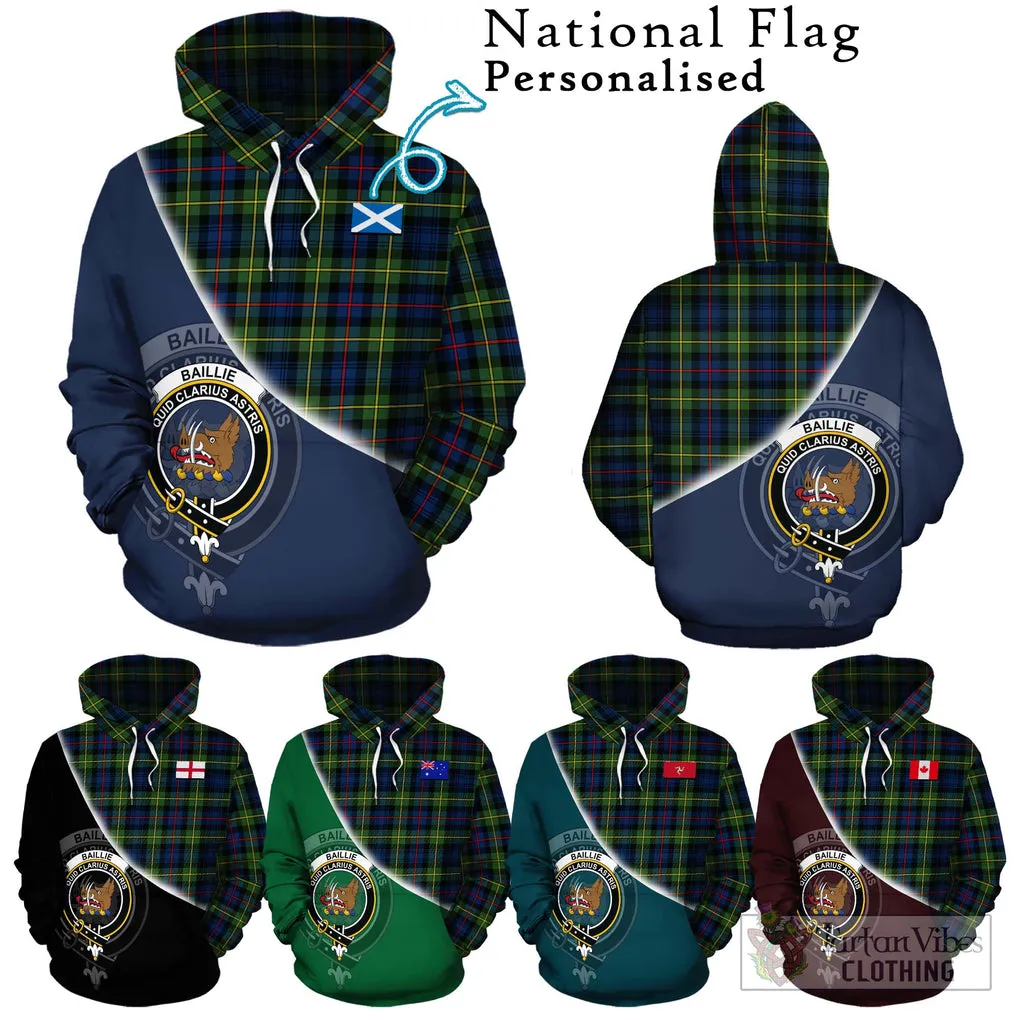 Baillie (Bailey) Tartan Hoodie with Personalised National Flag and Family Crest Half Style