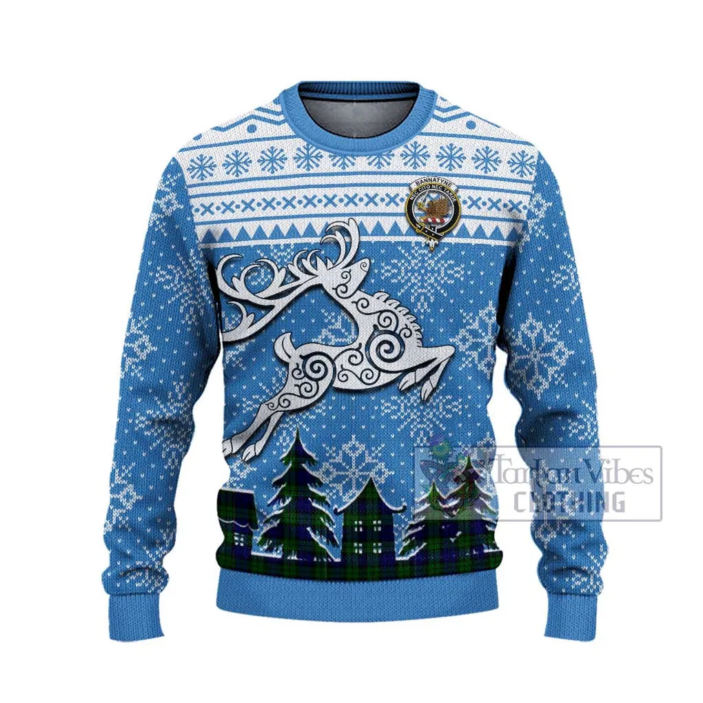 Bannatyne Clan Christmas Ugly Sweater with Tartan and Celtic Reindeer Style